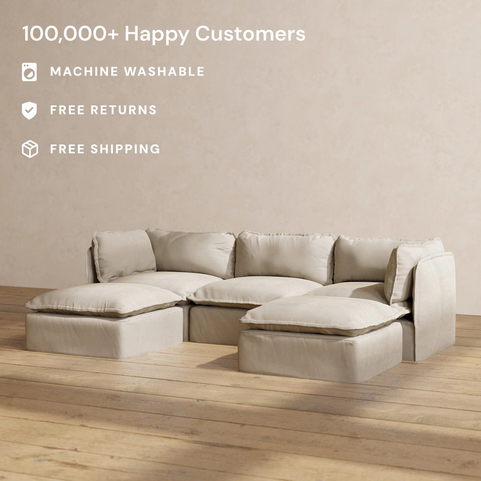 Modular Performance 3-Seater U-Sectional in Dune | Deluxe Blend