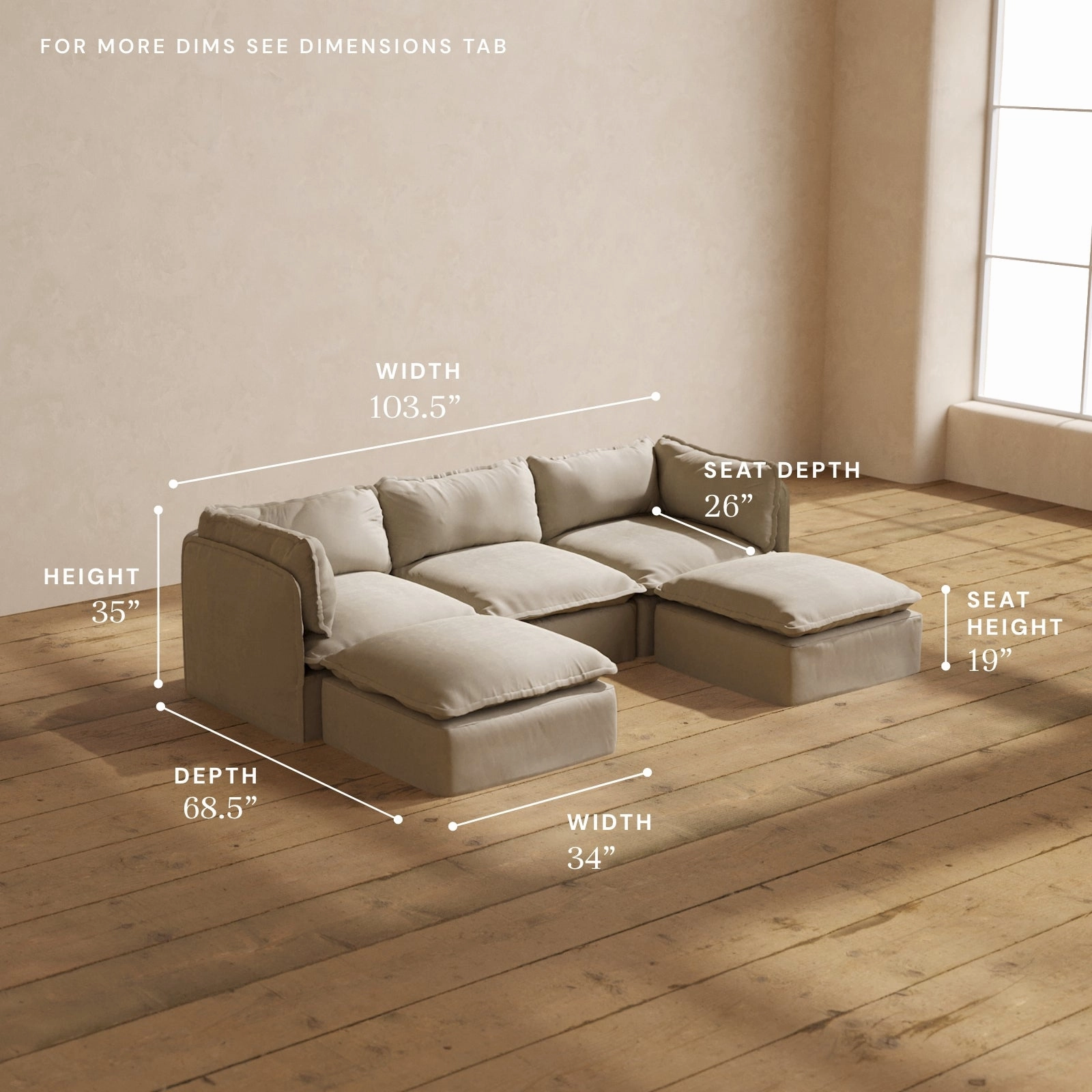 Modular Performance 3-Seater U-Sectional in Dune | Relaxed Blend