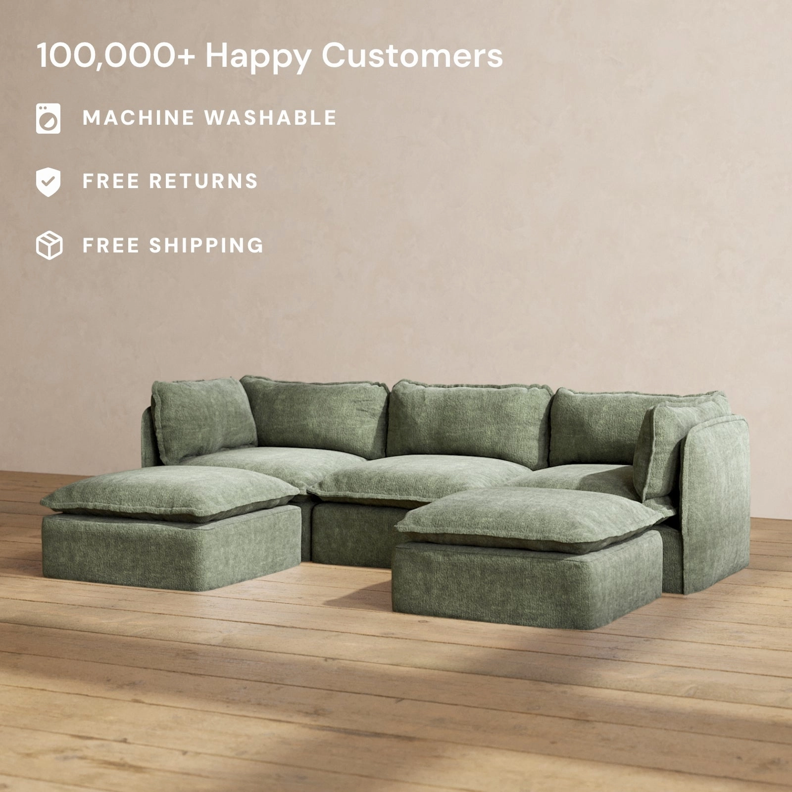 Modular Performance 3-Seater U-Sectional in Willow | Relaxed Blend