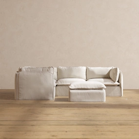 Modular Performance 4-Seater Corner Sectional   Ottoman in Flour | Deluxe Blend