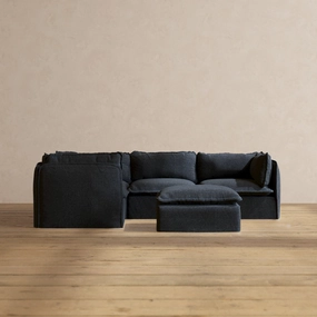 Modular Performance 4-Seater Corner Sectional   Ottoman in Indigo | Deluxe Blend