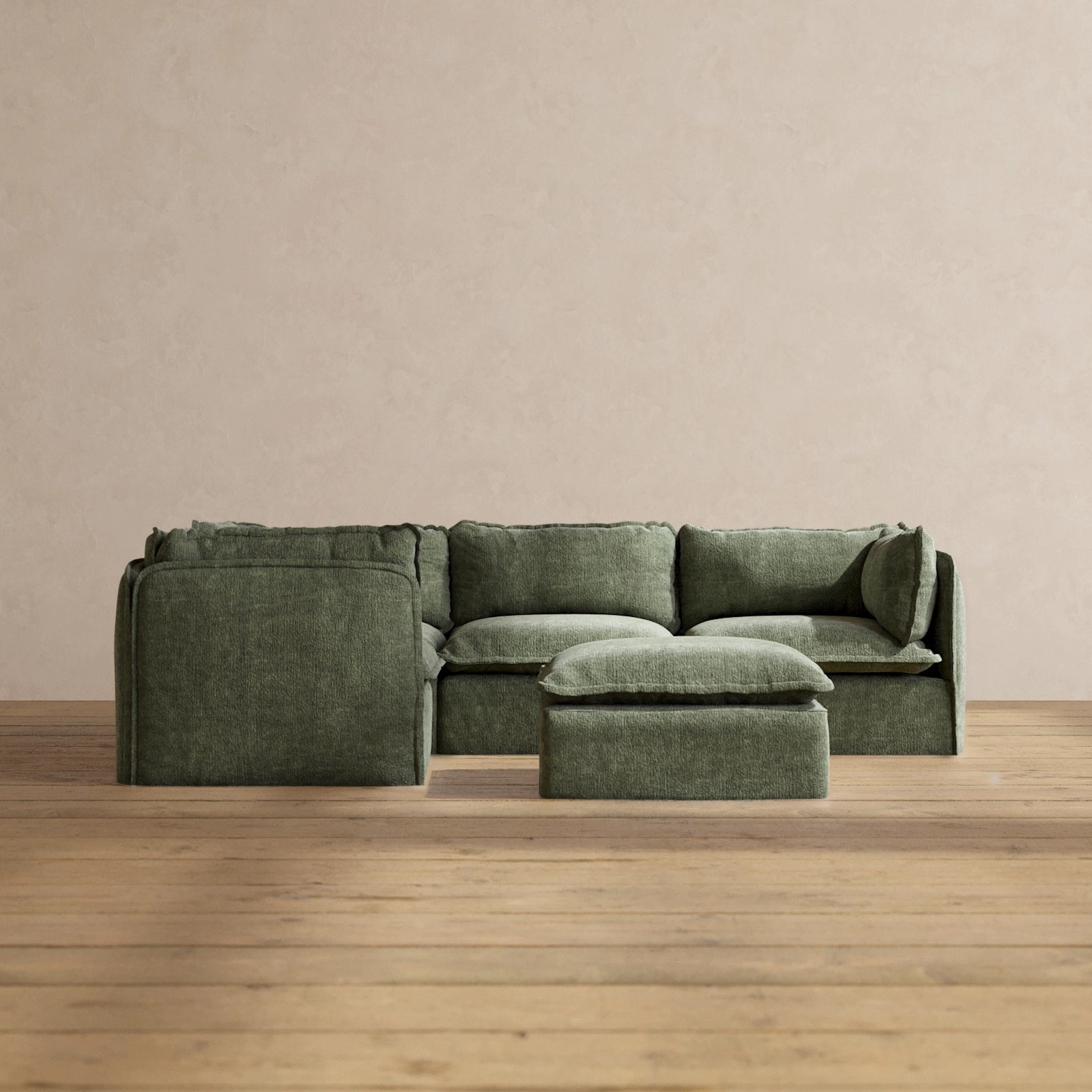 Modular Performance 4-Seater Corner Sectional   Ottoman in Willow | Relaxed Blend