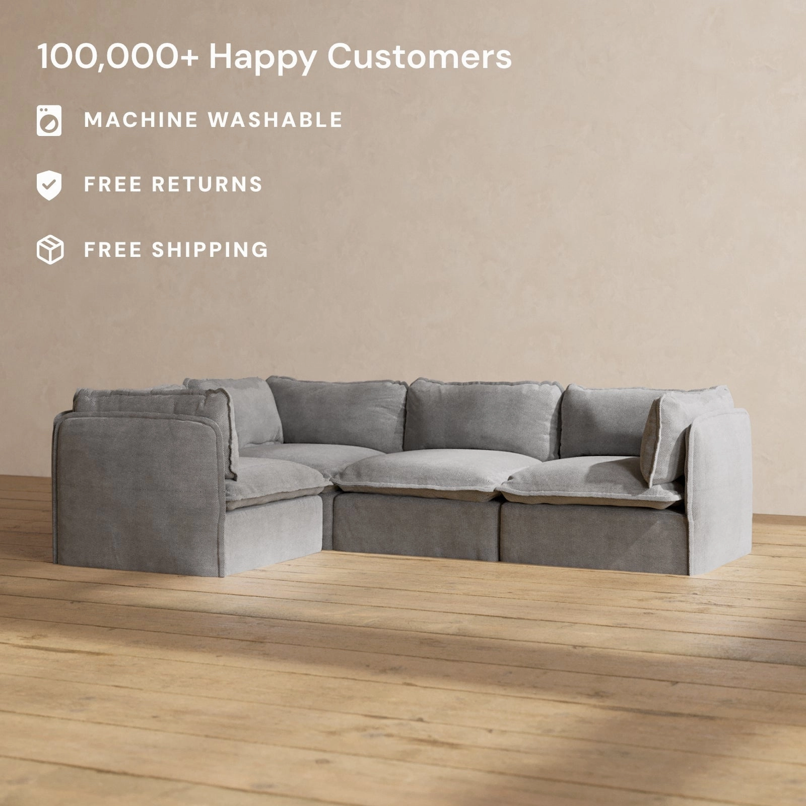 Modular Performance 4-Seater Corner Sectional in Ash | Deluxe Blend