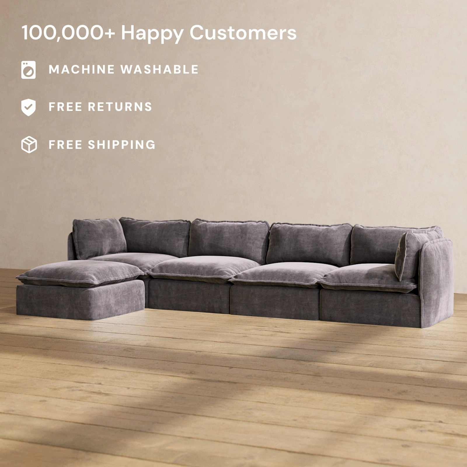 Modular Performance 4-Seater Sectional in Cinder | Relaxed Blend