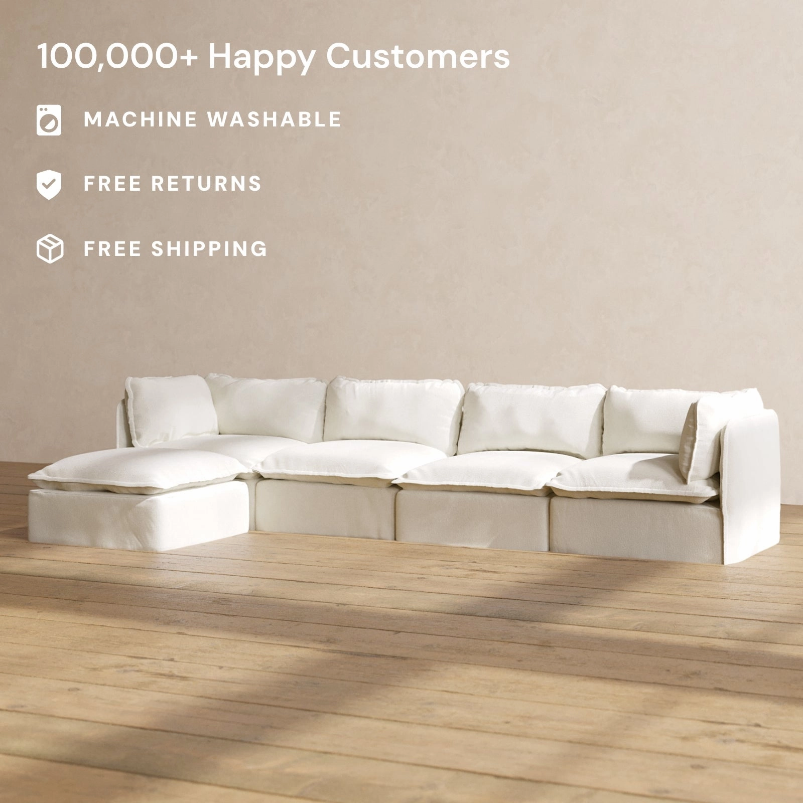 Modular Performance 4-Seater Sectional in Eggshell | Relaxed Blend