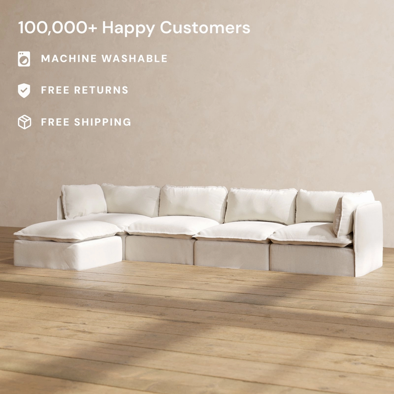 Modular Performance 4-Seater Sectional in Flour | Deluxe Blend