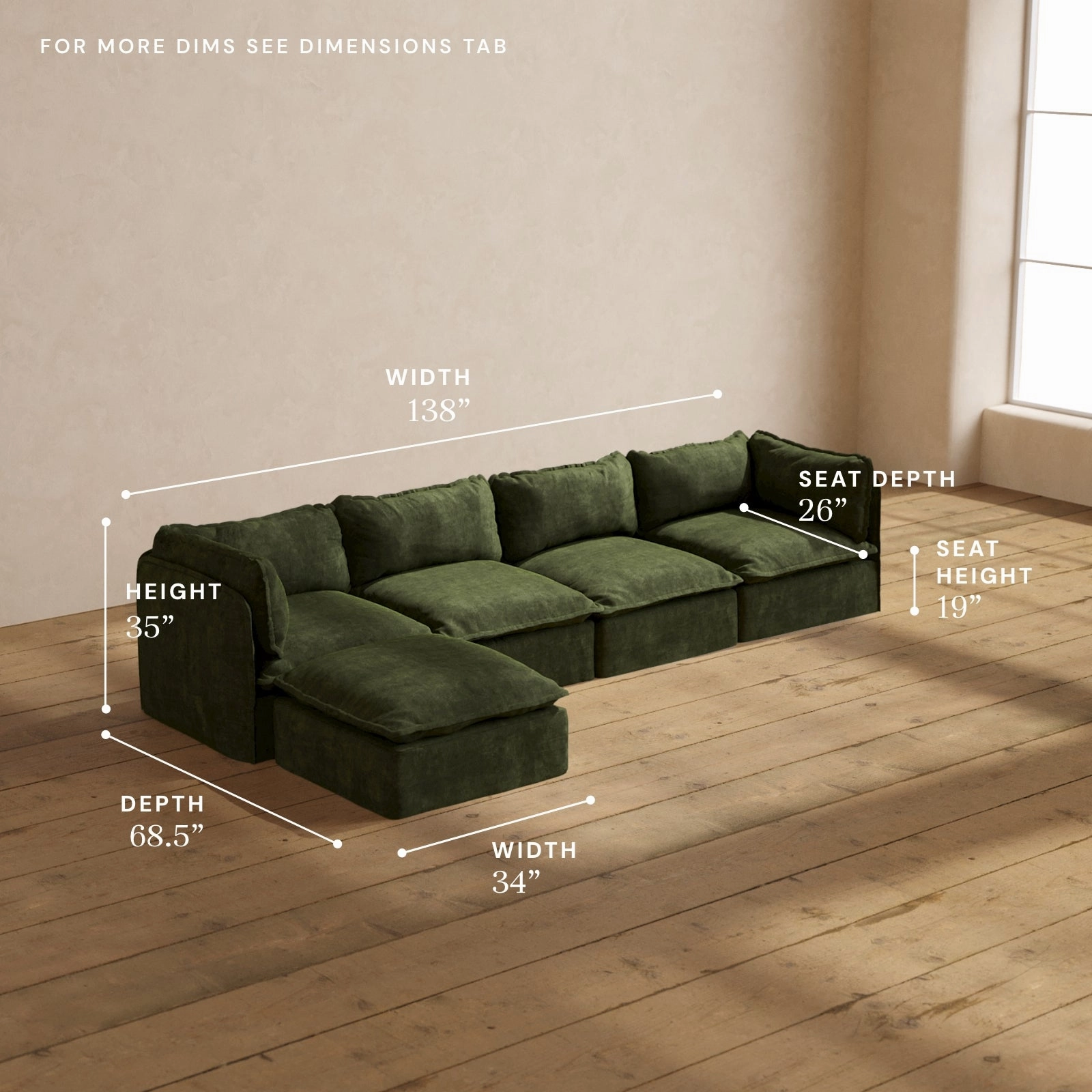 Modular Performance 4-Seater Sectional in Olive | Deluxe Blend