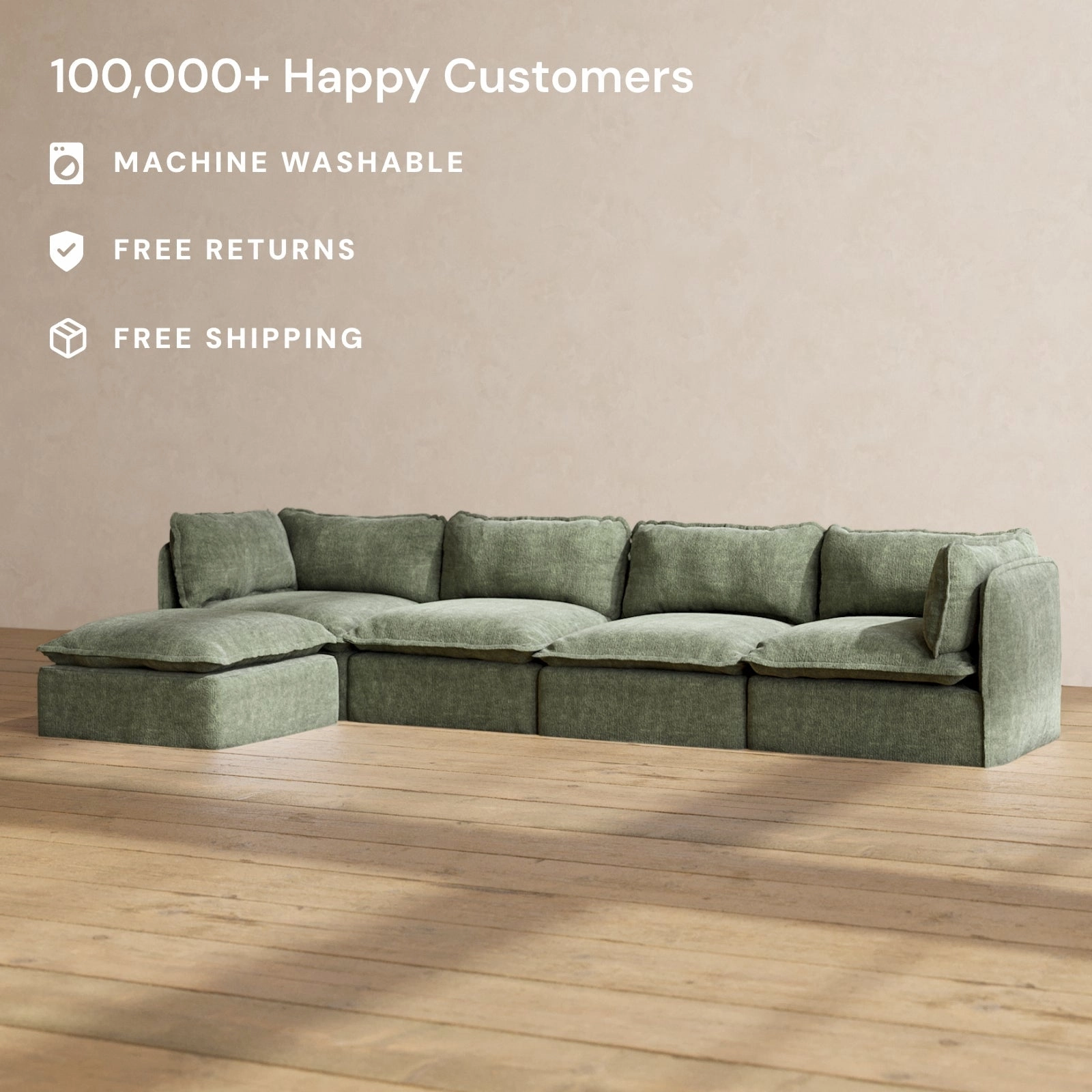 Modular Performance 4-Seater Sectional in Willow | Deluxe Blend