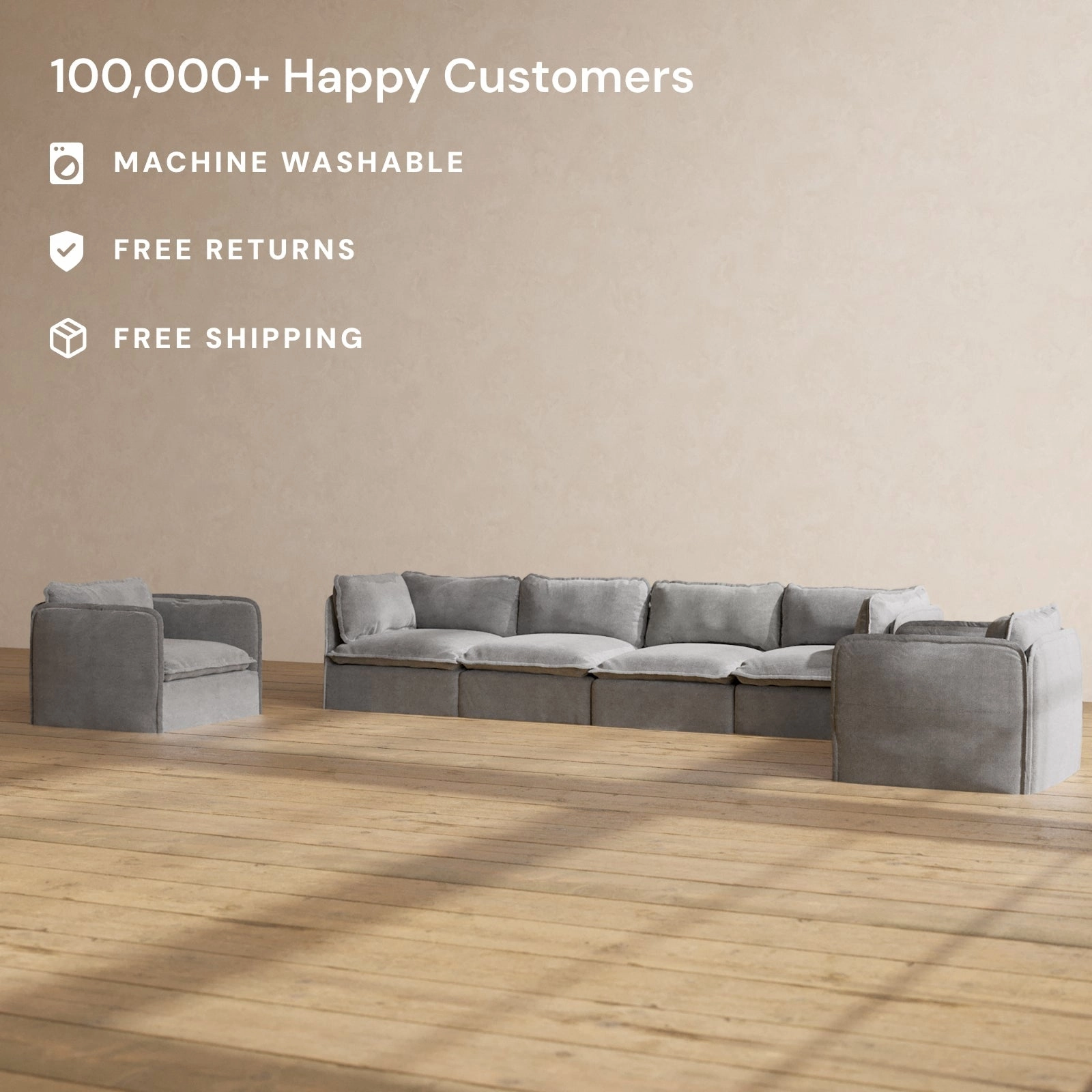 Modular Performance 4-Seater Sofa   Armchair Set in Ash | Relaxed Blend