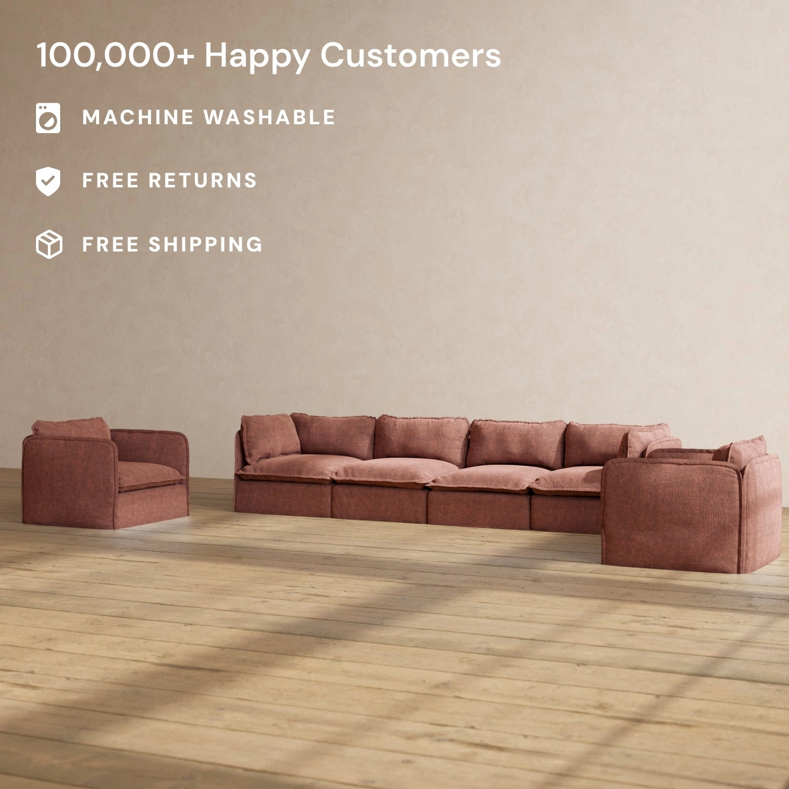 Modular Performance 4-Seater Sofa   Armchair Set in Chestnut | Deluxe Blend