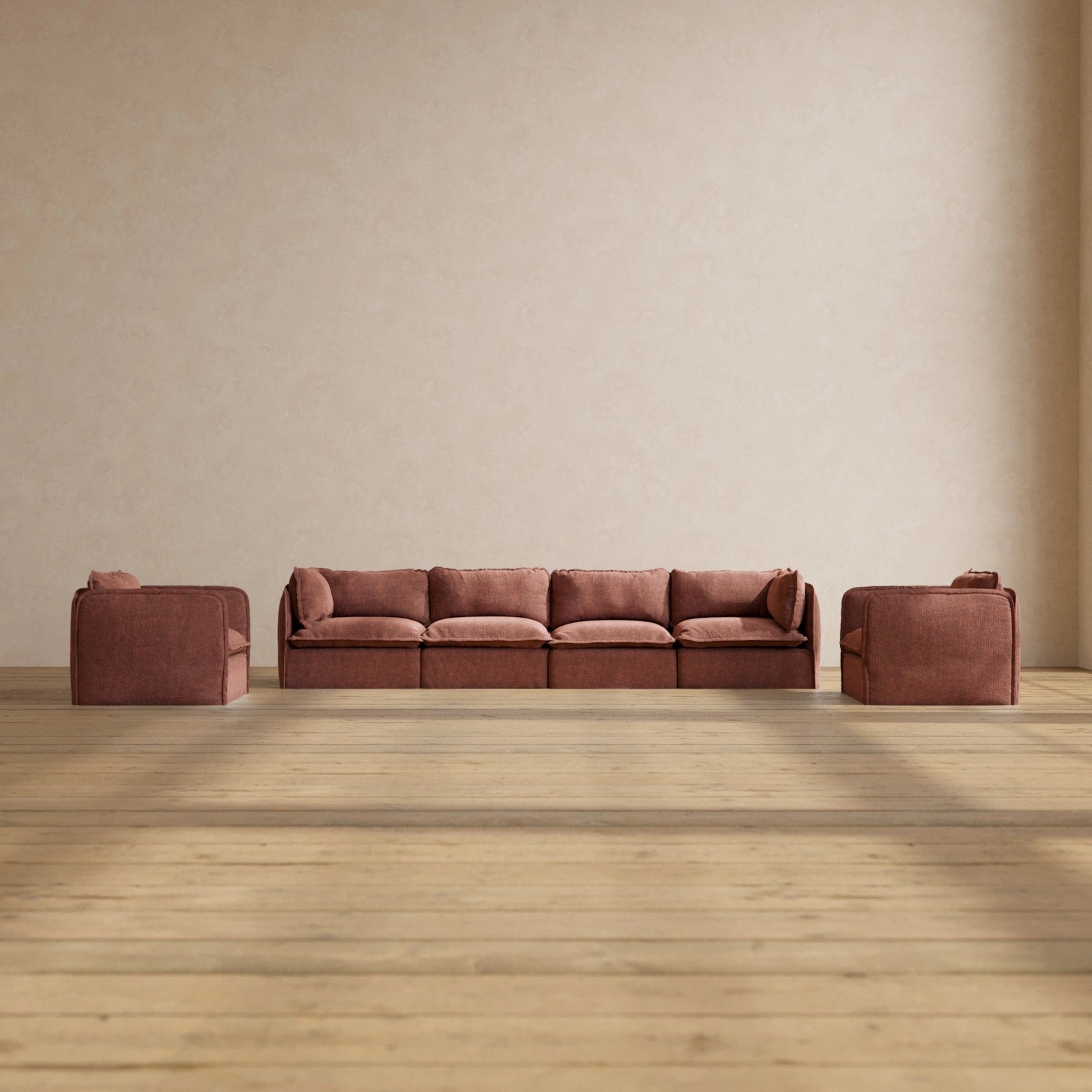 Modular Performance 4-Seater Sofa   Armchair Set in Chestnut | Relaxed Blend