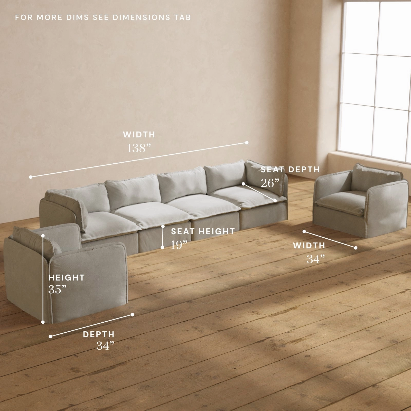Modular Performance 4-Seater Sofa   Armchair Set in Cloud | Deluxe Blend