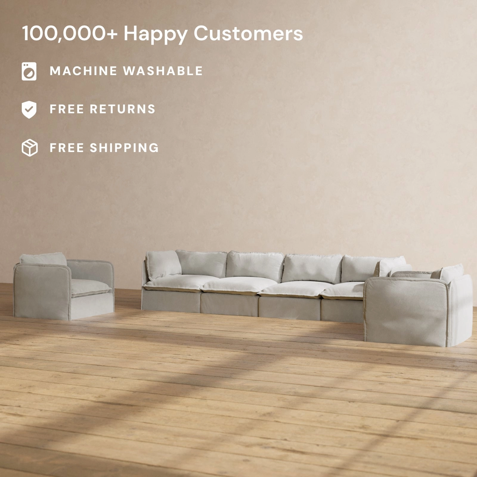 Modular Performance 4-Seater Sofa   Armchair Set in Cloud | Deluxe Blend