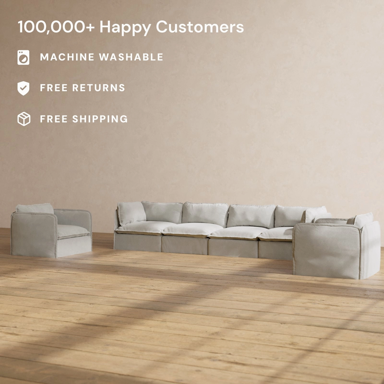 Modular Performance 4-Seater Sofa   Armchair Set in Cloud | Relaxed Blend