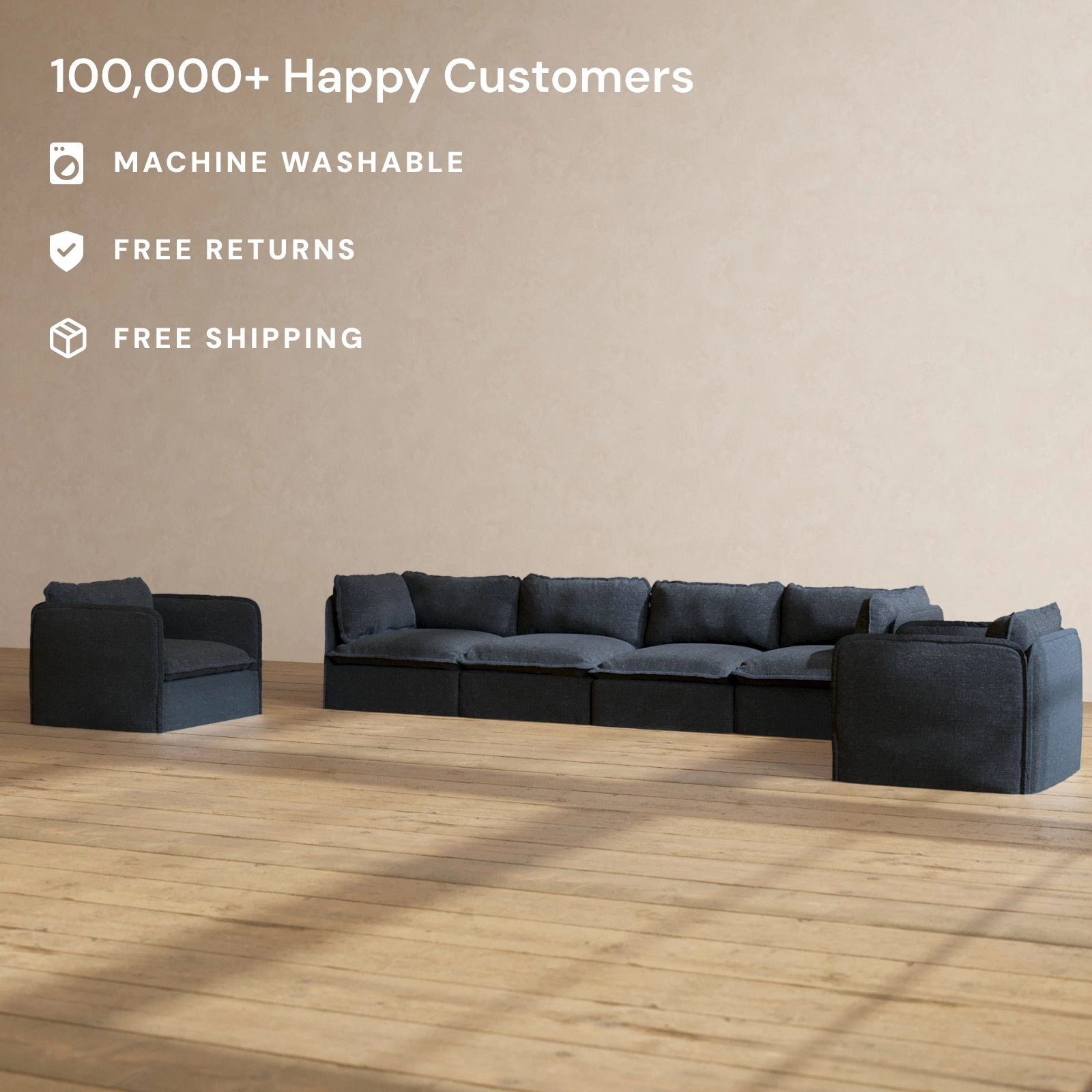 Modular Performance 4-Seater Sofa   Armchair Set in Indigo | Deluxe Blend