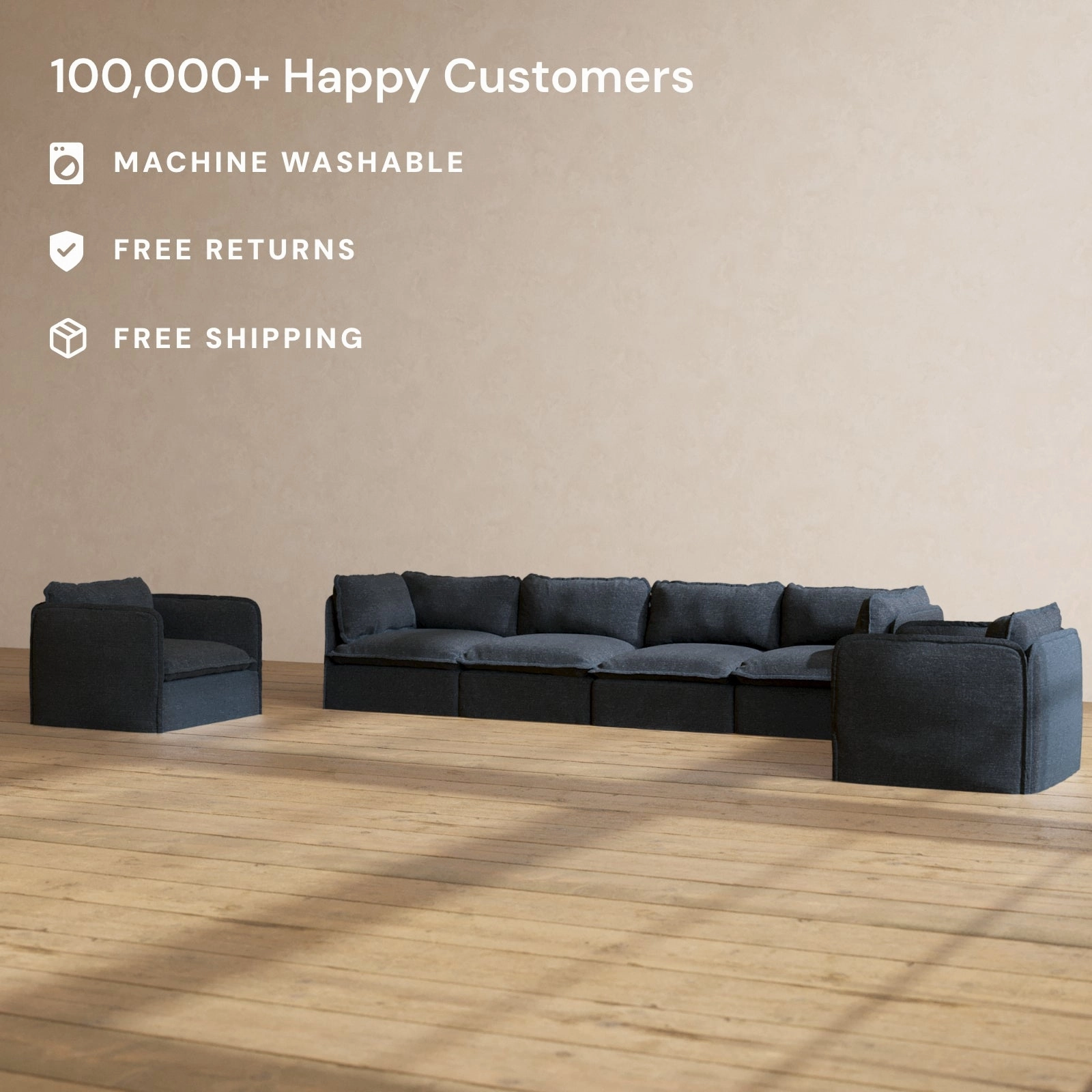 Modular Performance 4-Seater Sofa   Armchair Set in Indigo | Relaxed Blend
