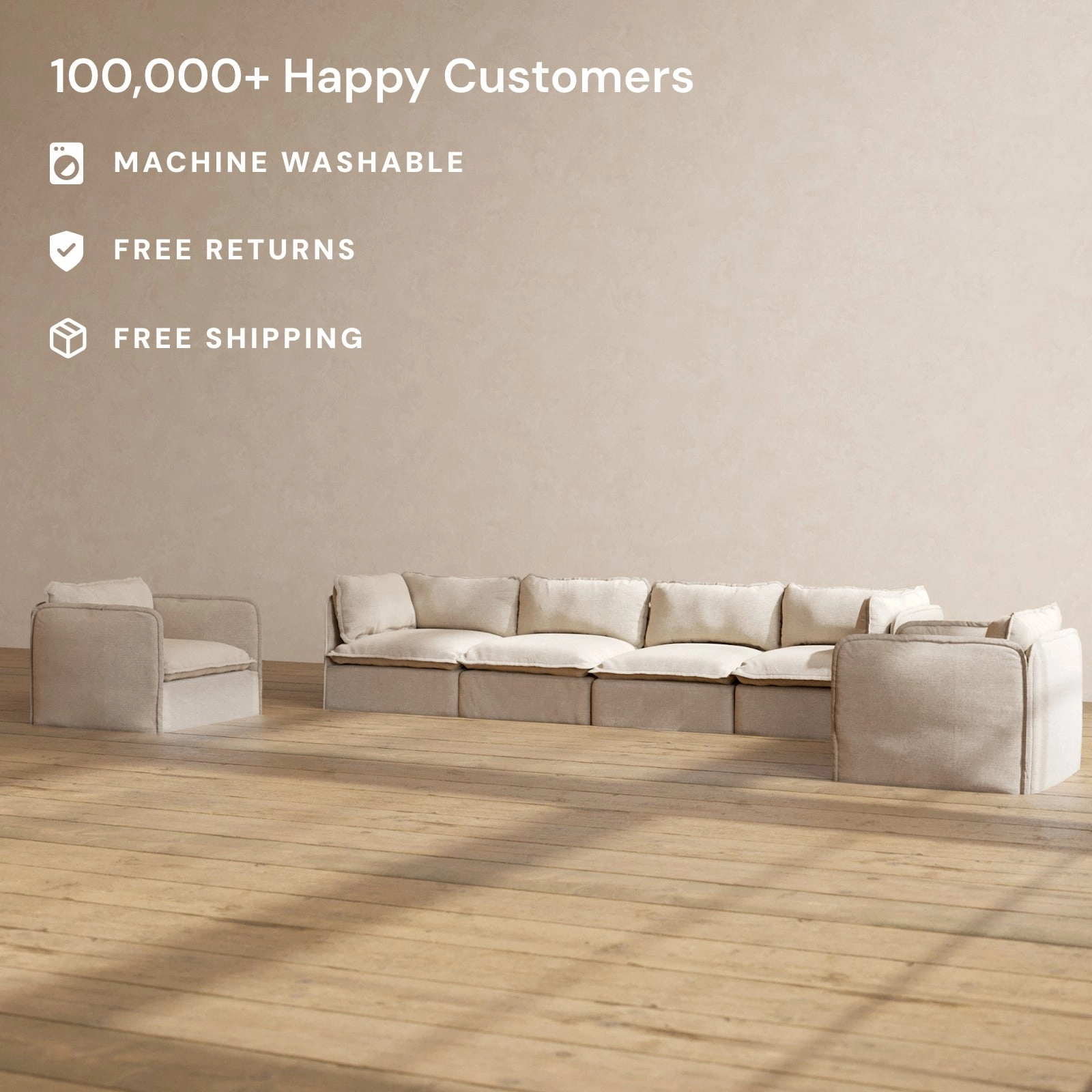 Modular Performance 4-Seater Sofa   Armchair Set in Oat | Relaxed Blend