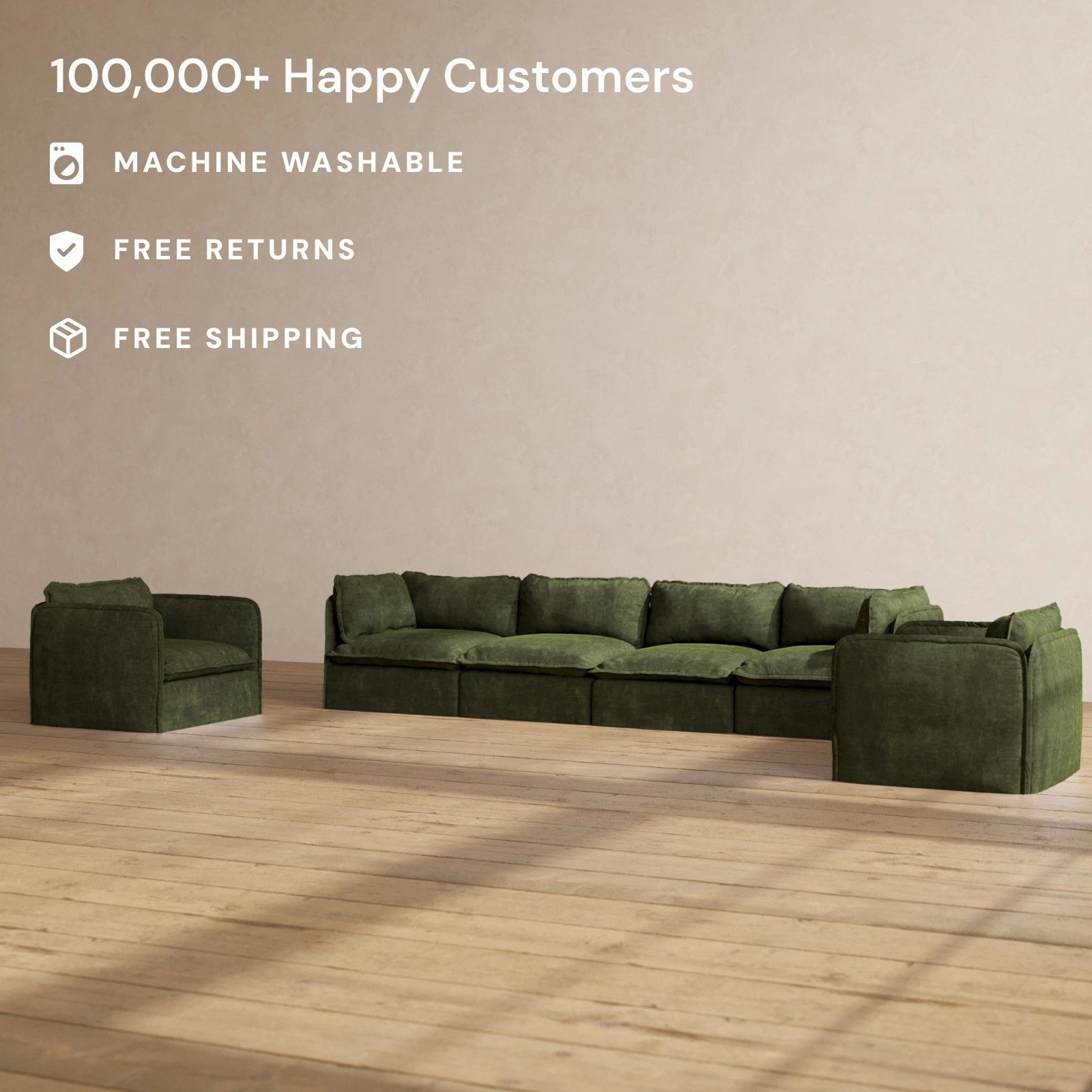 Modular Performance 4-Seater Sofa   Armchair Set in Olive | Deluxe Blend