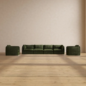 Modular Performance 4-Seater Sofa   Armchair Set in Olive | Relaxed Blend