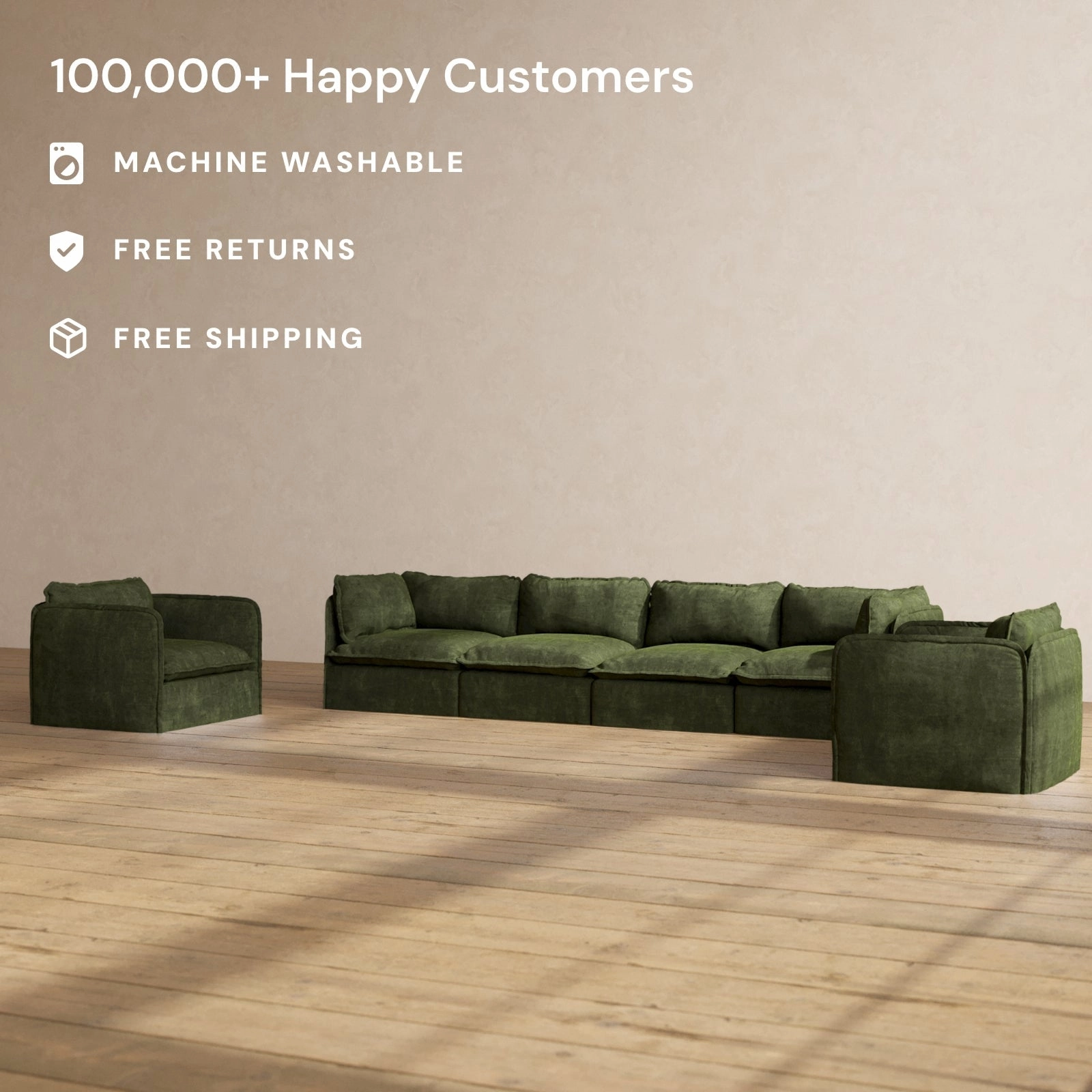 Modular Performance 4-Seater Sofa   Armchair Set in Olive | Relaxed Blend