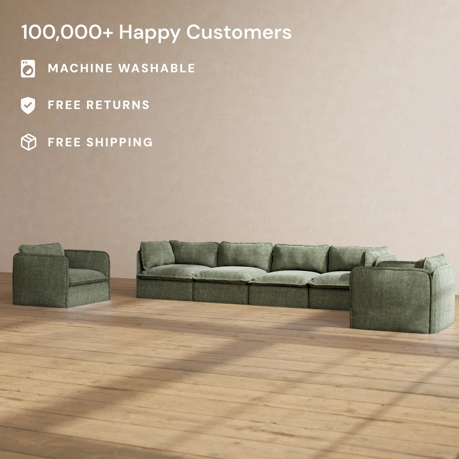 Modular Performance 4-Seater Sofa   Armchair Set in Willow | Deluxe Blend