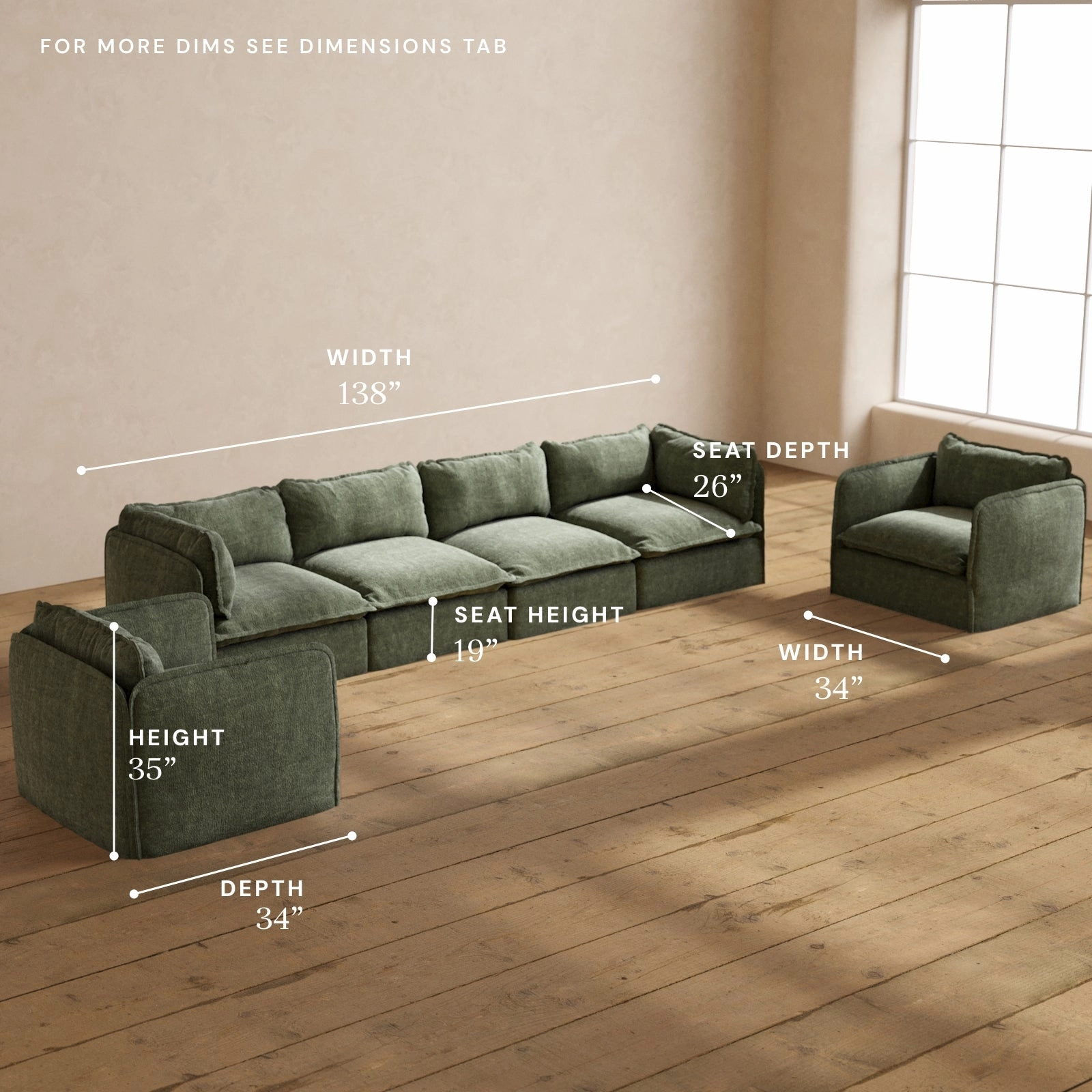 Modular Performance 4-Seater Sofa   Armchair Set in Willow | Deluxe Blend