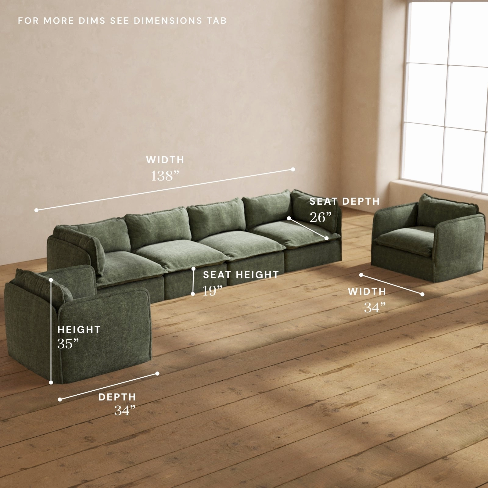 Modular Performance 4-Seater Sofa   Armchair Set in Willow | Relaxed Blend