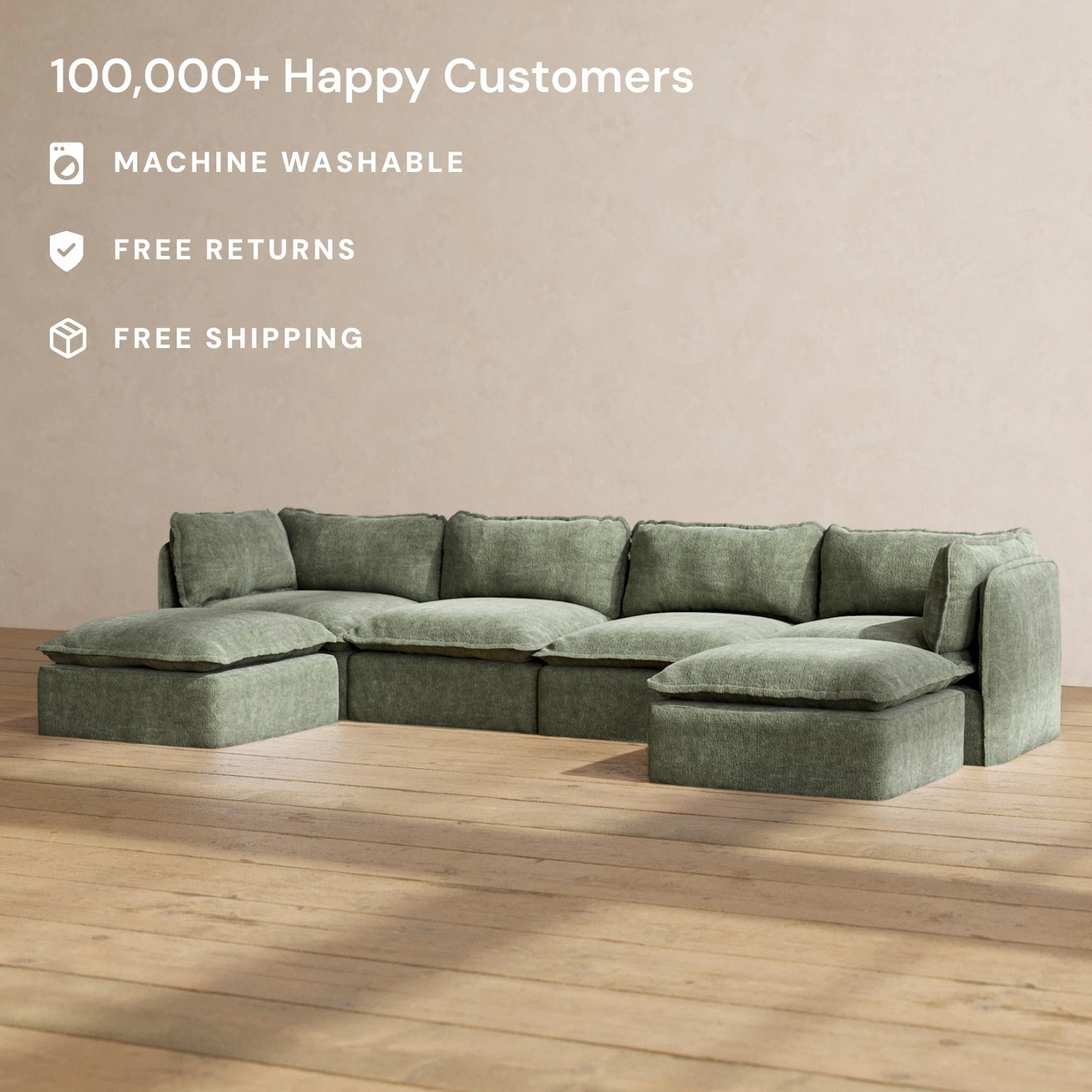 Modular Performance 4-Seater U-Sectional in Willow | Relaxed Blend