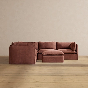 Modular Performance 5-Seater Corner Sectional   Ottoman in Chestnut | Deluxe Blend