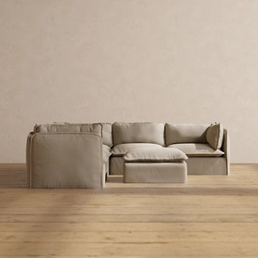 Modular Performance 5-Seater Corner Sectional   Ottoman in Dune | Deluxe Blend