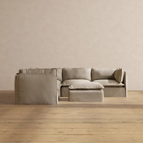 Modular Performance 5-Seater Corner Sectional   Ottoman in Dune | Relaxed Blend