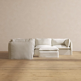 Modular Performance 5-Seater Corner Sectional   Ottoman in Eggshell | Deluxe Blend