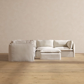 Modular Performance 5-Seater Corner Sectional   Ottoman in Flour | Relaxed Blend