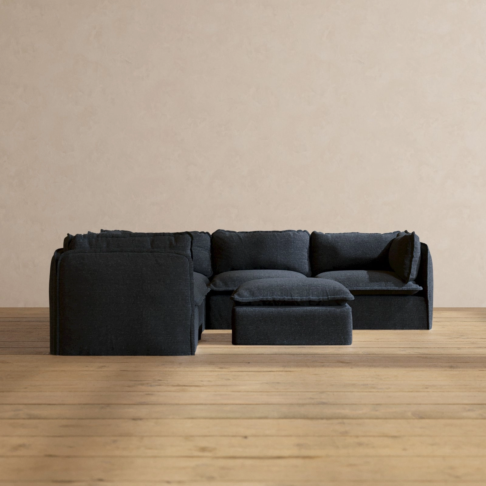 Modular Performance 5-Seater Corner Sectional   Ottoman in Indigo | Deluxe Blend