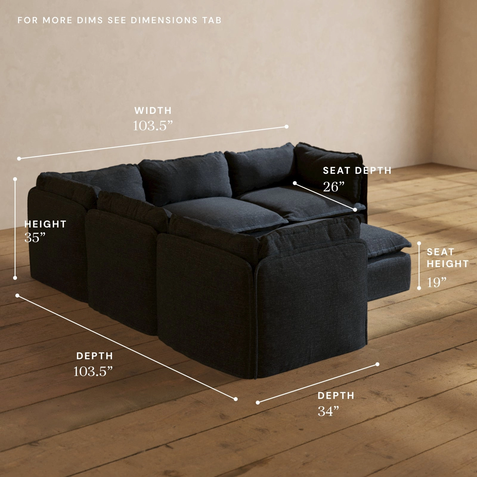 Modular Performance 5-Seater Corner Sectional   Ottoman in Indigo | Deluxe Blend