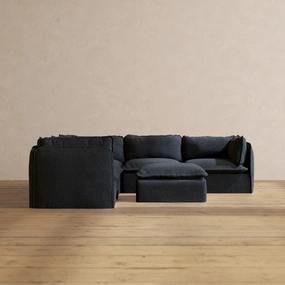 Modular Performance 5-Seater Corner Sectional   Ottoman in Indigo | Deluxe Blend