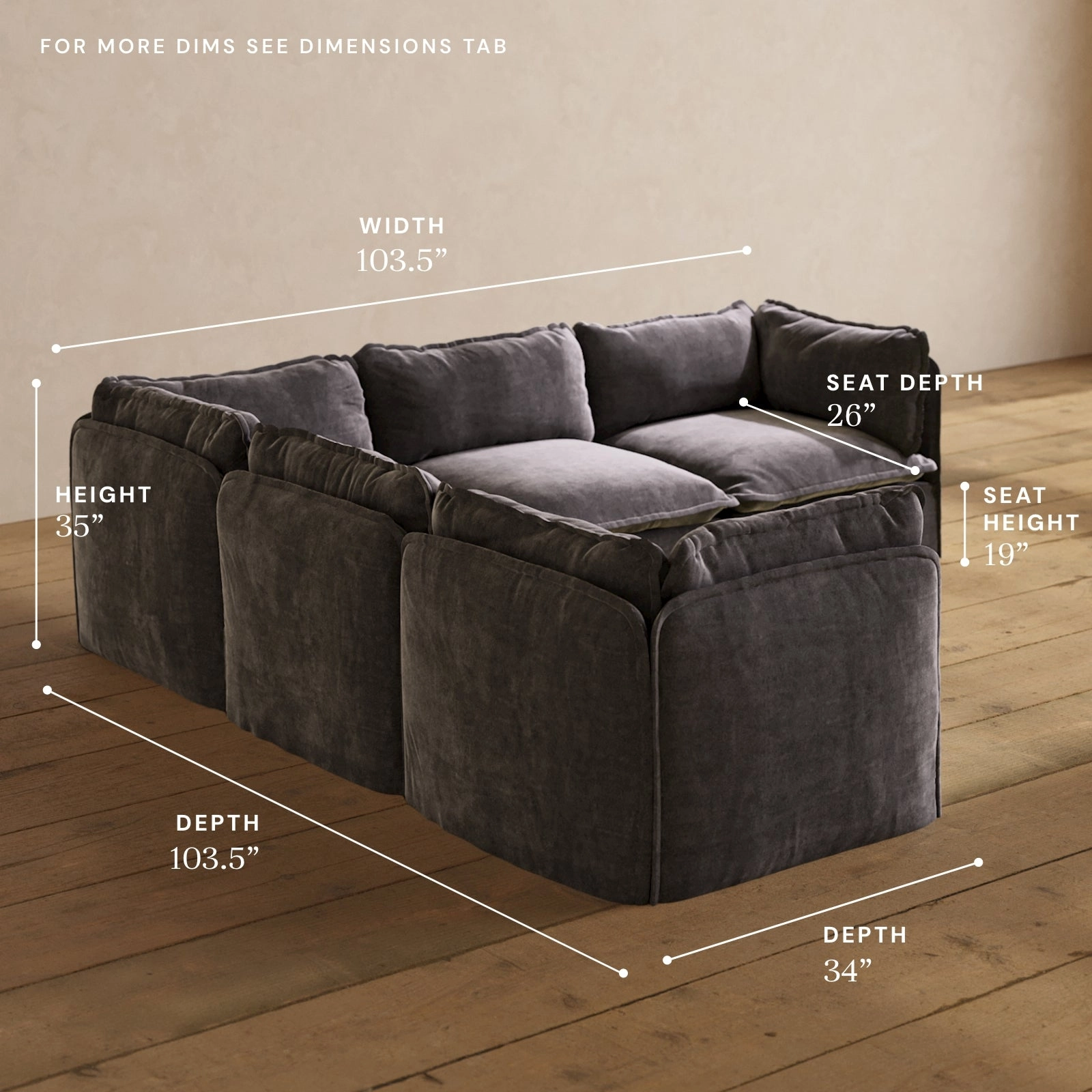 Modular Performance 5-Seater Corner Sectional in Cinder | Relaxed Blend