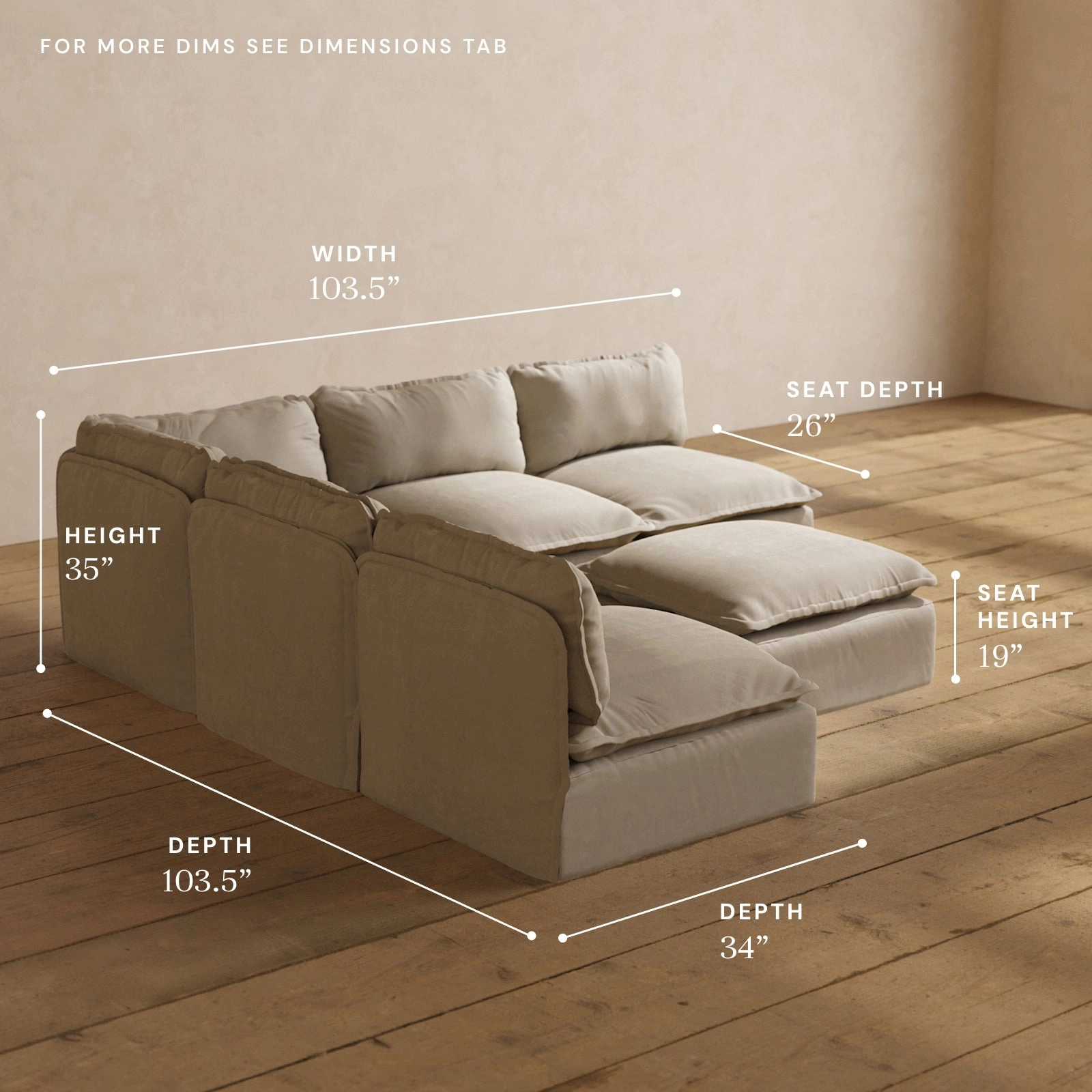 Modular Performance 5-Seater Open-Ends Corner Sectional   Ottoman in Dune | Deluxe Blend