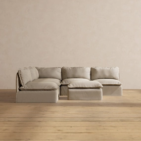 Modular Performance 5-Seater Open-Ends Corner Sectional   Ottoman in Dune | Deluxe Blend