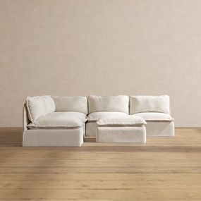 Modular Performance 5-Seater Open-Ends Corner Sectional   Ottoman in Flour | Relaxed Blend
