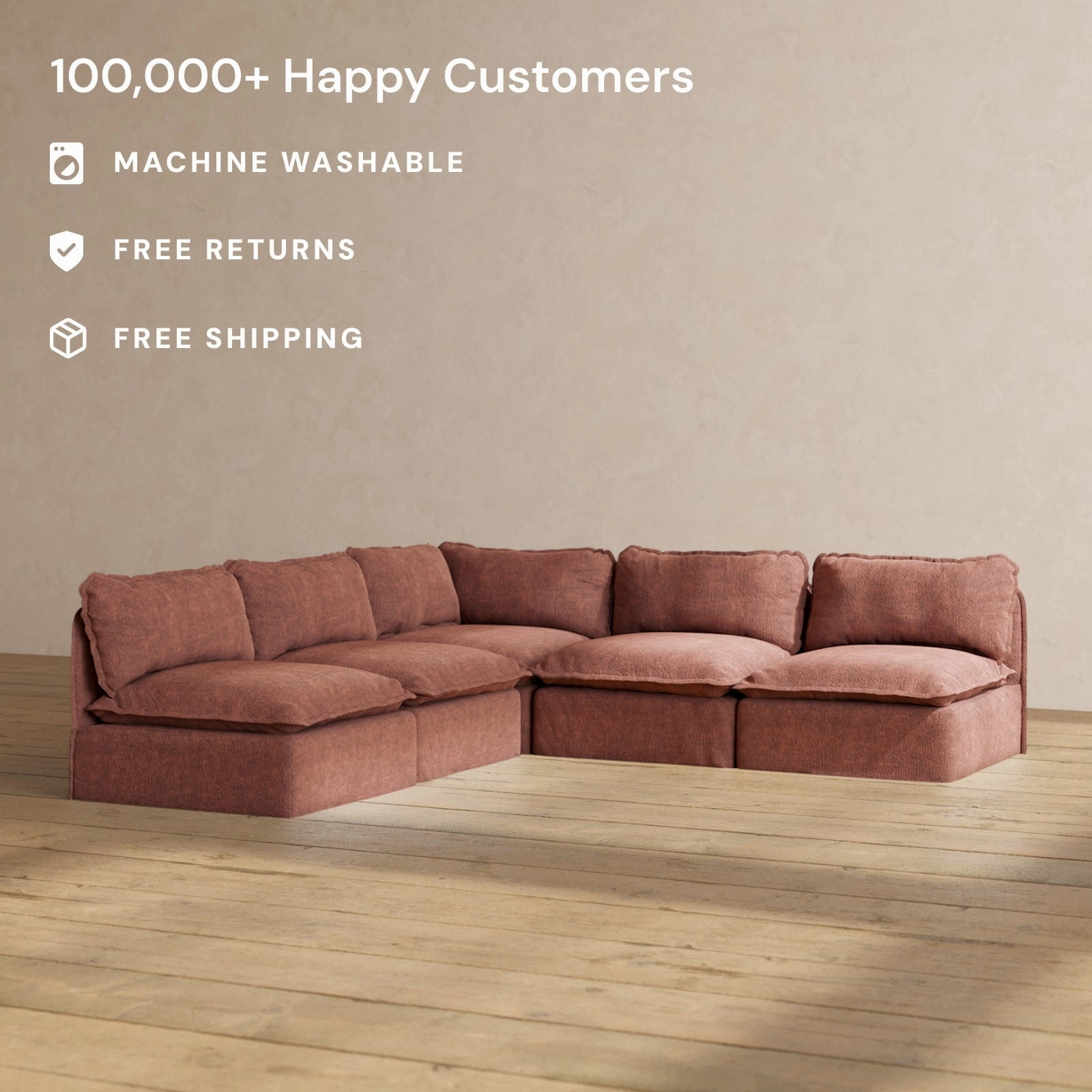 Modular Performance 5-Seater Open-Ends Corner Sectional in Chestnut | Deluxe Blend
