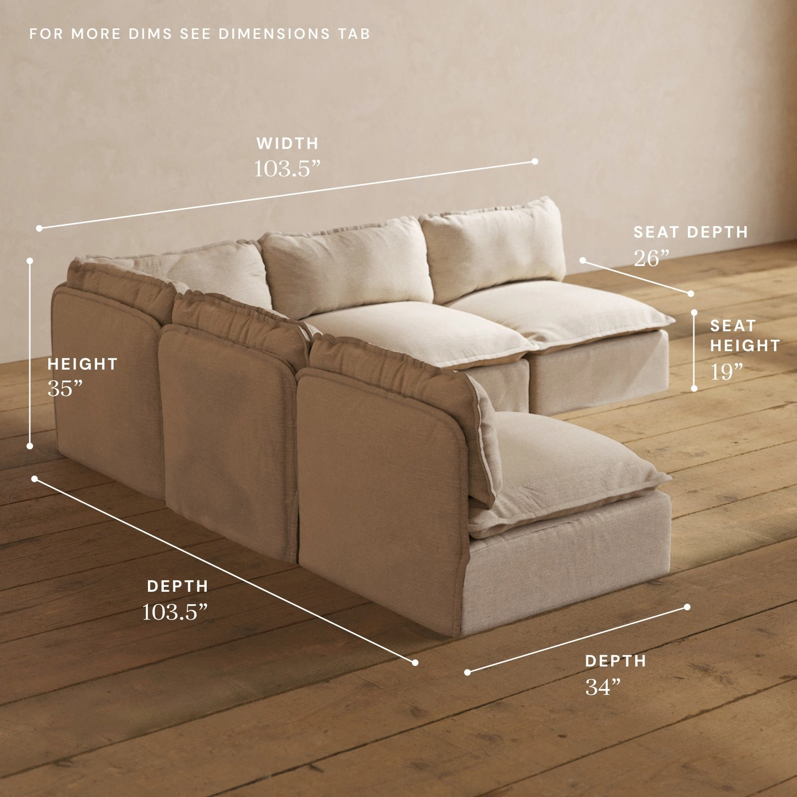 Modular Performance 5-Seater Open-Ends Corner Sectional in Oat | Deluxe Blend