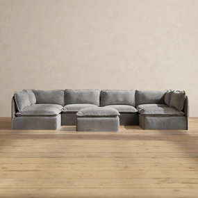 Modular Performance 6-Seater Open-Ends U-Sectional   Ottoman in Ash | Deluxe Blend