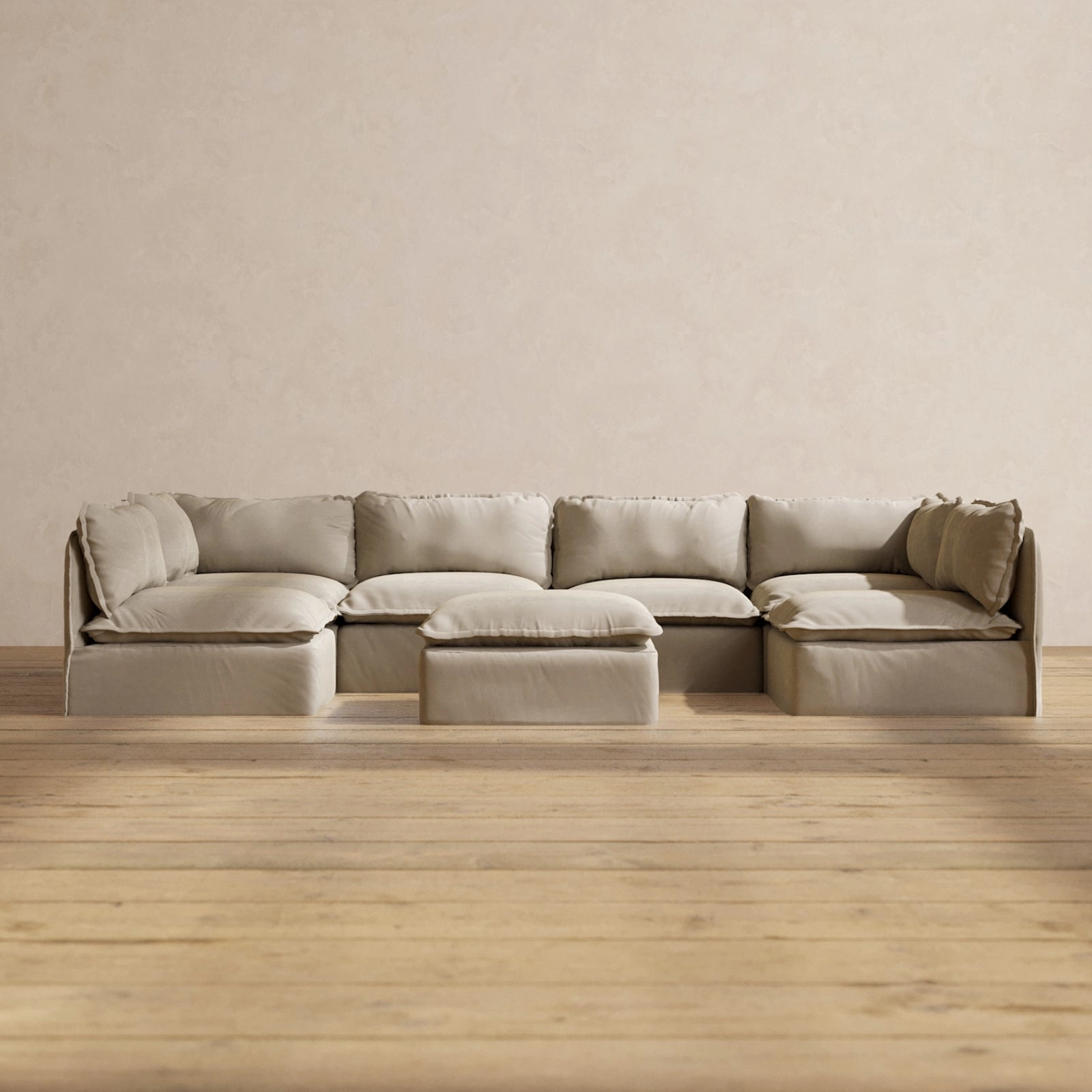 Modular Performance 6-Seater Open-Ends U-Sectional   Ottoman in Dune | Relaxed Blend