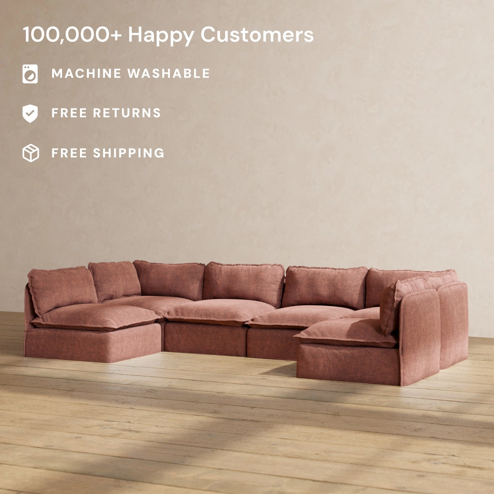 Modular Performance 6-Seater Open-Ends U-Sectional in Chestnut | Deluxe Blend