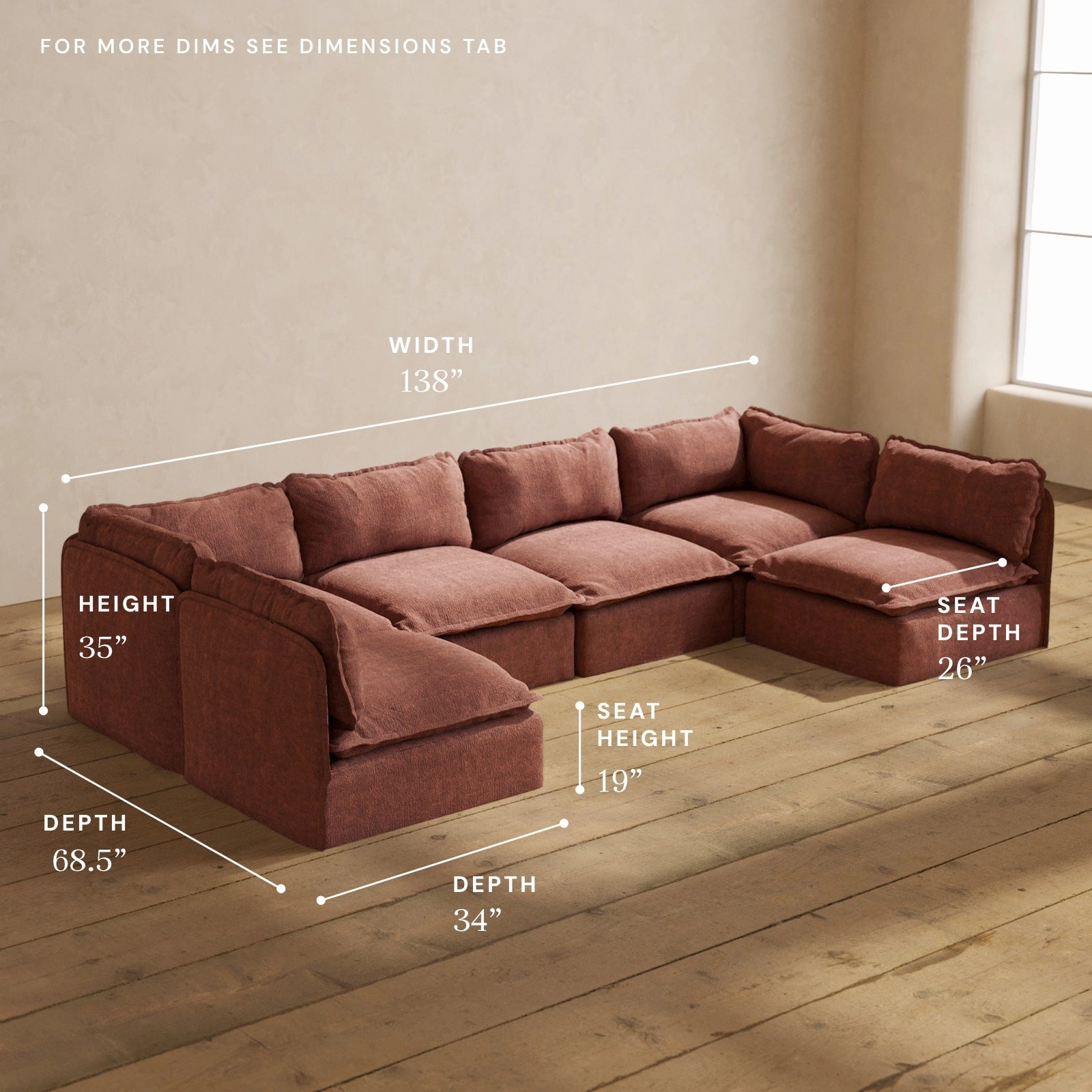 Modular Performance 6-Seater Open-Ends U-Sectional in Chestnut | Deluxe Blend
