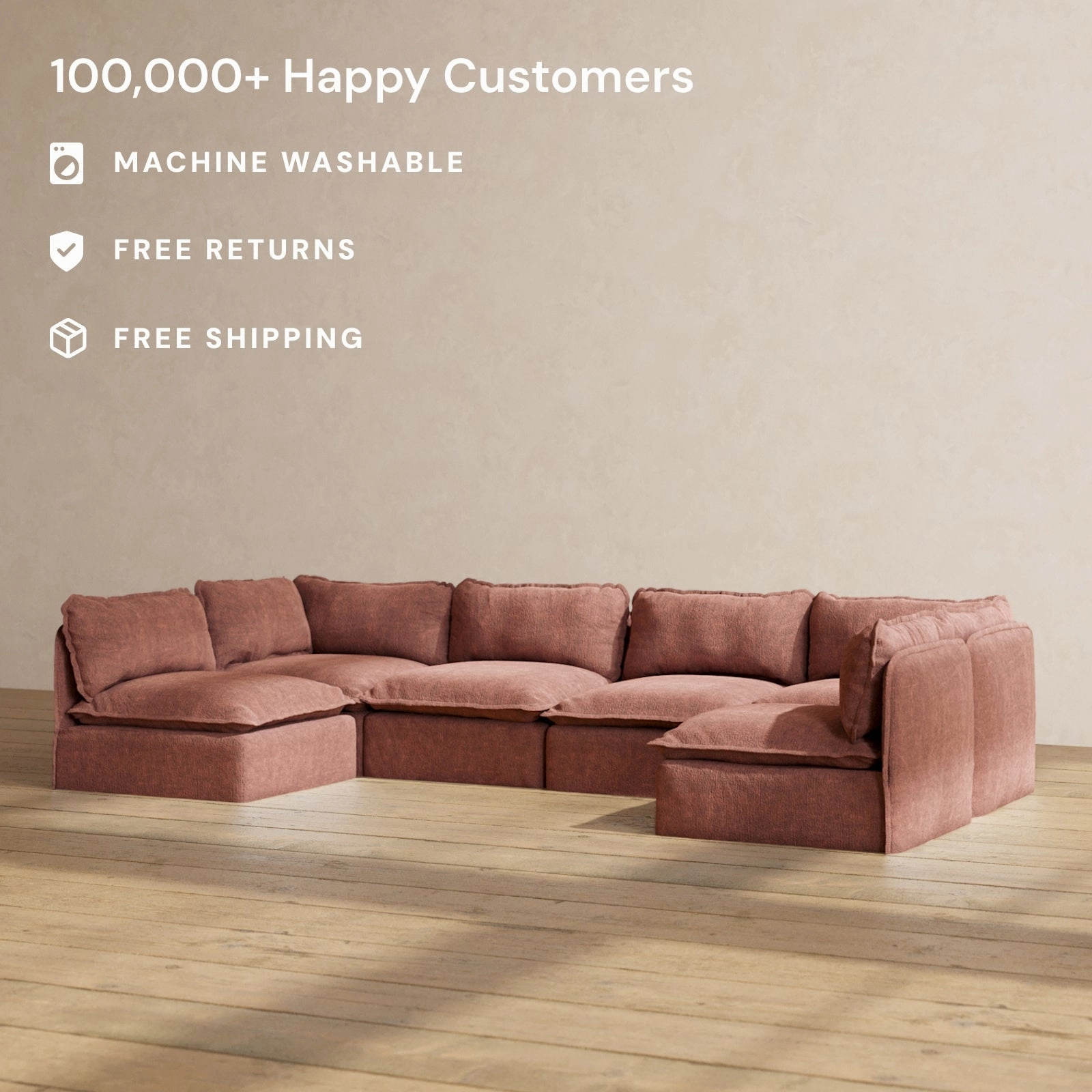 Modular Performance 6-Seater Open-Ends U-Sectional in Chestnut | Relaxed Blend