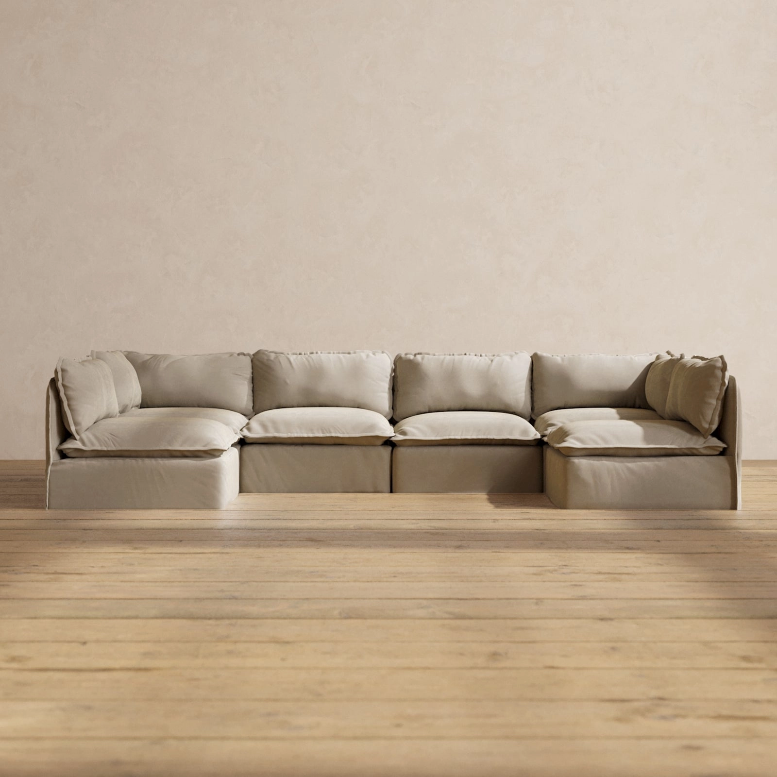 Modular Performance 6-Seater Open-Ends U-Sectional in Dune | Deluxe Blend