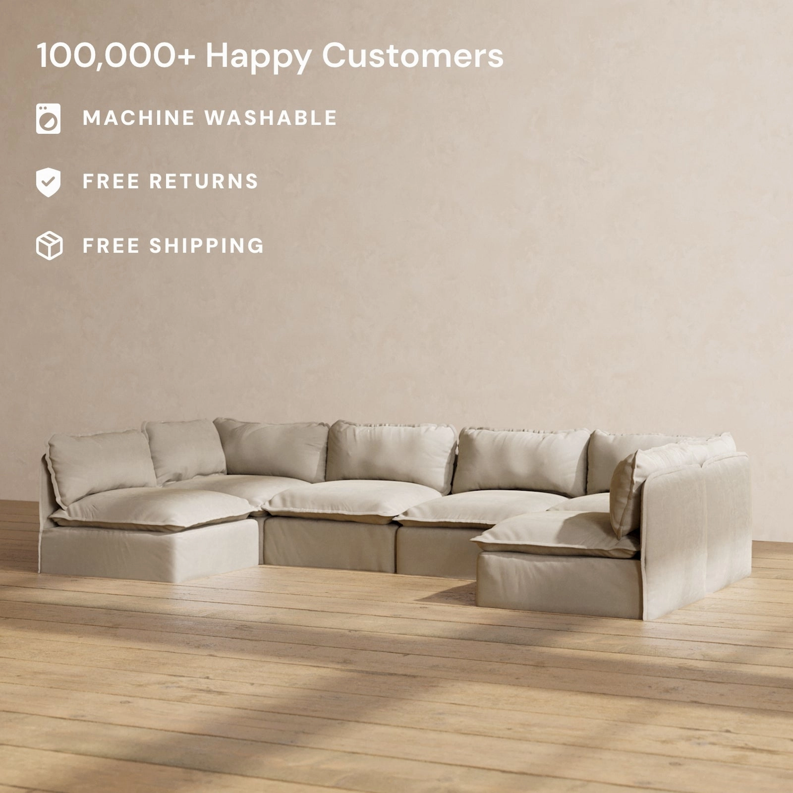 Modular Performance 6-Seater Open-Ends U-Sectional in Dune | Deluxe Blend