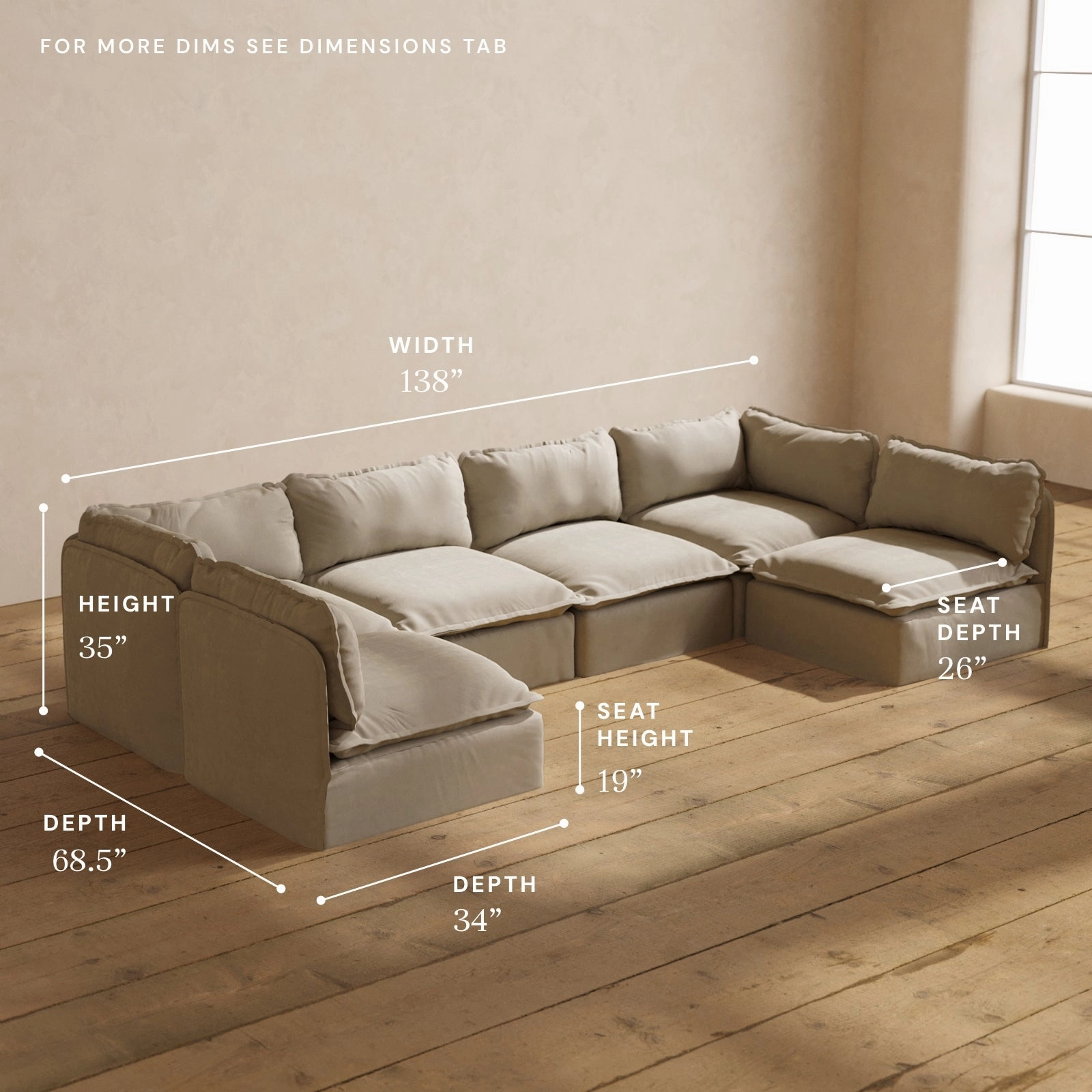 Modular Performance 6-Seater Open-Ends U-Sectional in Dune | Deluxe Blend